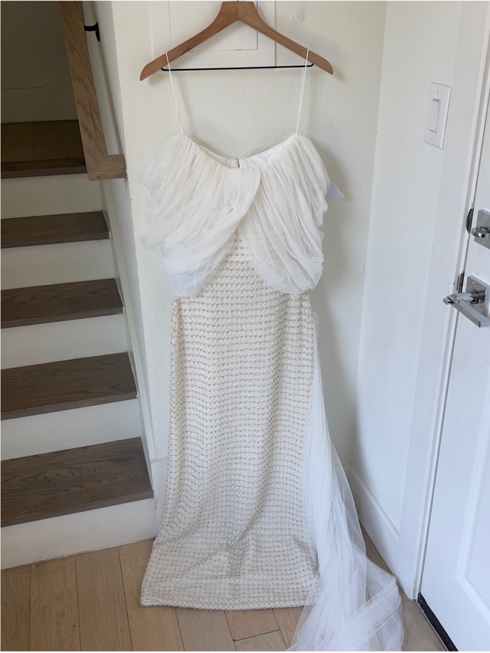 Anthropologie Costarellos Hemera Crystal-Beaded Sheath Wedding Gown Beaded Tulle - Picture 4 of 15